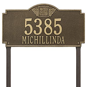 Monogram Personalized Aluminum Lawn Address Sign - Antique Brass - 24674D-AB