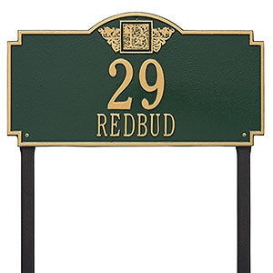 Monogram Personalized Aluminum Lawn Address Sign - Green & Gold - 24674D-GG