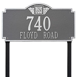 Monogram Personalized Aluminum Lawn Address Sign - Pewter & Silver - 24674D-PS