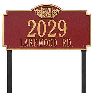 Monogram Personalized Aluminum Lawn Address Sign - Red & Gold - 24674D-RG