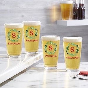 Holiday Monogram Wreath Personalized Pint Glass - 24724-PG