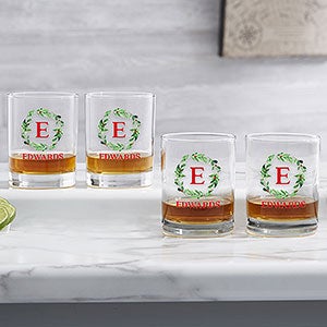 Watercolor Wreath Personalized Whiskey Glass - 24726
