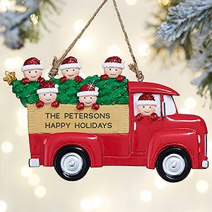Vintage Red Truck Personalized Ornament - 6 Family Characters - 24775-6