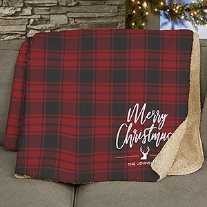 Christmas Plaid Personalized 50x60 Sherpa Blanket - 24785-S