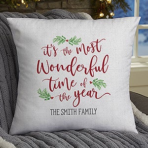 Watercolor Wreath Personalized 18-inch Christmas Throw Pillow - 24790-L