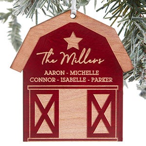 Christmas Barn Personalized Red Maple Wood Ornament  - 24813-R