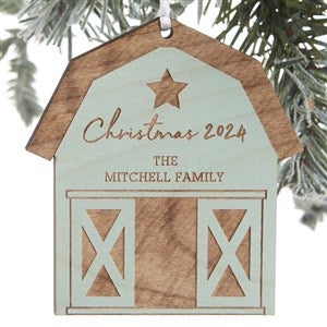 Christmas Barn Personalized Blue Stain Wood Ornament  - 24813-B