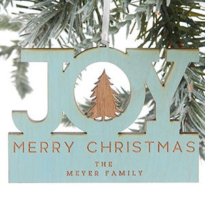 Family Joy Personalized Blue Stain Wood Ornament - 24814-B