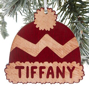 Family Winter Hat Engraved Red Maple Wood Ornament - 24815-R