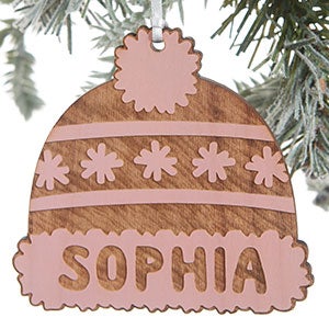 Family Winter Hat Engraved Pink Stain Wood Ornament - 24815-P