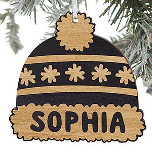 Family Winter Hat Engraved Blue Stain Wood Ornament - 24815-BLK
