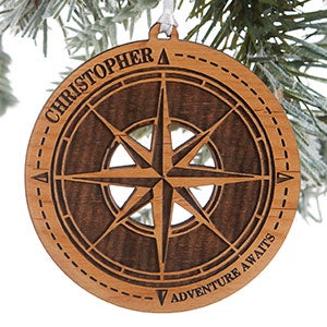 Compass Engraved Natural Wood Ornament - 24816-N