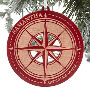Compass Engraved Natural Red Maple Wood Ornament - 24816-R