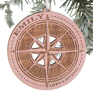 Compass Engraved Natural Pink Stain Wood Ornament - 24816-P