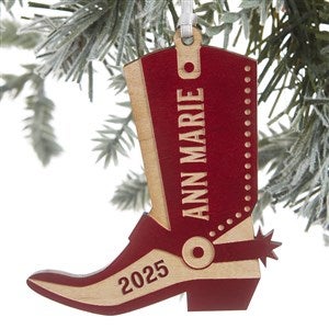 Western Boot Engraved Red Maple Wood Ornament - 24817-R