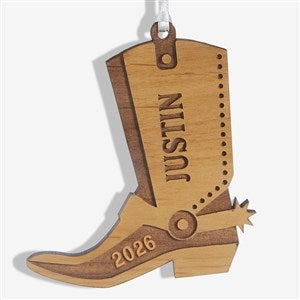 Western Boot Engraved Natural Wood Ornament - 24817-N