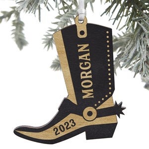 Western Boot Engraved Black Stain Wood Ornament - 24817-BLK