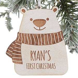 Baby Bear Personalized Whitewash Wood Ornament - 24818-W