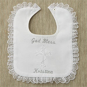 Custom Personalized Christening Bib - Lace Trim - 2483-L