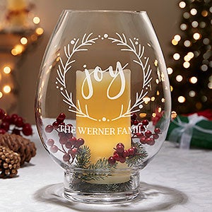 Holiday Wreath Engraved Hurricane Candle Holder - 24838