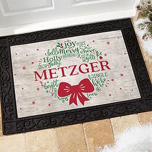 Merry Mistletoe Wreath Personalized Doormat- 18x27 - 24840