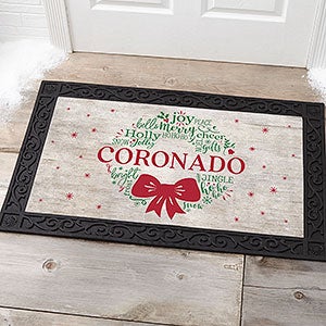 Merry Mistletoe Wreath Personalized Christmas Doormats - 20x35 - 24840-M