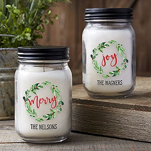 Watercolor Wreath Personalized Farmhouse Candle Jar - 24858