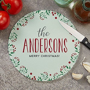 Christmas Wreath Personalized Round Glass Cutting Board- 8 - 24859-8