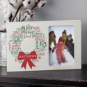 Merry Mistletoe Wreath Personalized Whitewashed Off-Set Box Picture Frame - 24885