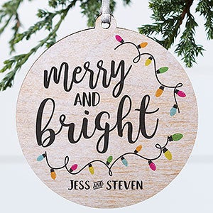 Merry & Bright Personalized Ornament- 3.75 Wood - 1 Sided - 24922-1W