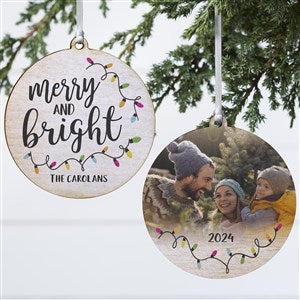 Merry & Bright Personalized Ornament- 3.75 Wood - 2 Sided - 24922-2W