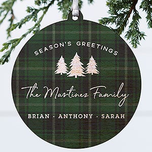 Christmas Plaid Personalized Wood Ornament - 24925-1W