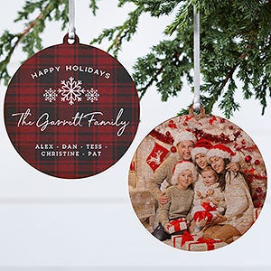 Christmas Plaid Personalized Wood Photo Ornament - 24925-2W