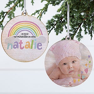 Rainbow Baby Personalized Ornament- 3.75 Wood - 2 Sided - 24930-2W