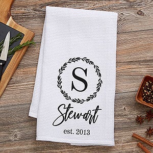 Laurel Monogram Personalized Waffle Weave Kitchen Towel - 24969