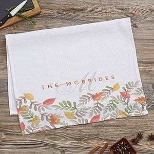 Autumn Leaves Personalized Waffle Weave Kitchen Towel - 24971