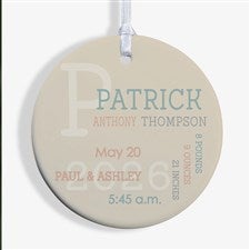 Modern All About Baby Boy Personalized Ornament- 2.85 Glossy - 1 Sided - 24981-1S