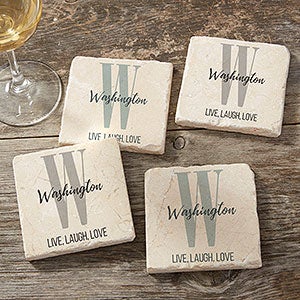 Farmhouse Initial Personalized Tumbled Stone Coaster Set - 24999