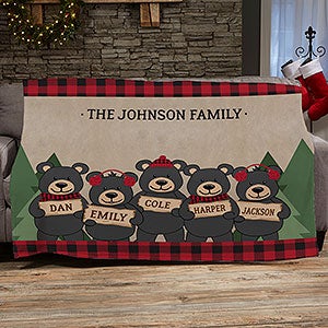 Holiday Bear Family Personalized 50x60 Lightweight Fleece Blanket - 25017-LF