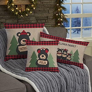 Black Bear Forest Pillow Cover – 12x20 Inch Cotton Linen Throw Cover, Cabin Decor