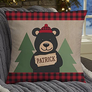 Holiday Bear Family Personalized 18-inch Velvet Throw Pillow - 25024-LV