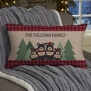 Holiday Bear Family Personalized Lumbar Velvet Throw Pillow - 25024-LBV