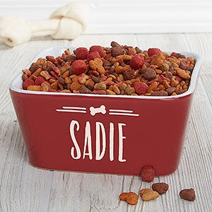 Pet Icon Personalized Ceramic Square Dog Bowl - Red - 25032R
