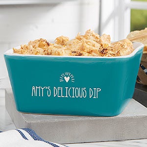 Made With Love Personalized Small Square Baking Dish- Turquoise - 25035T-C