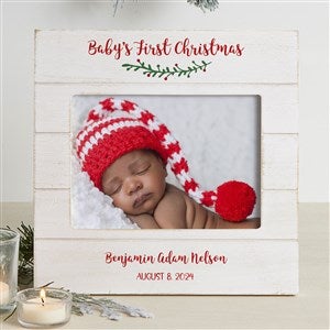 Holly Branch Babys First Christmas Personalized Shiplap Frame 5x7 Horizontal - 25118-5x7H