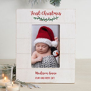 Holly Branch Babys First Christmas Personalized Shiplap Frame- 4x6 Vertical - 25118-4x6V