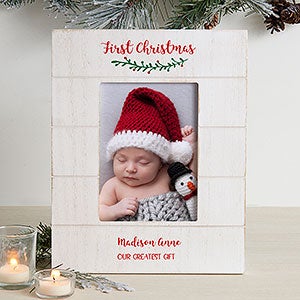 Holly Branch Babys First Christmas Personalized Shiplap Frame- 5x7 Vertical - 25118-5x7V