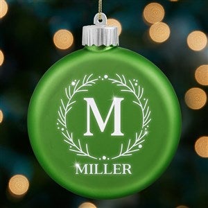 Family Initial Holiday Wreath Personalized LED Green Glass Ornament - 25142-G