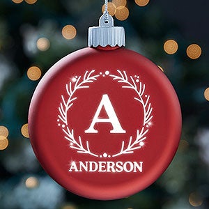Family Initial Holiday Wreath Personalized LED Red Glass Ornament - 25142