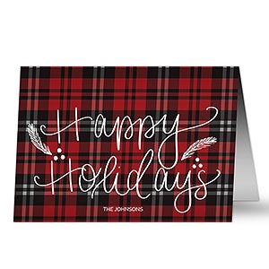 Red Plaid Happy Holidays Family Christmas Card - 25165
